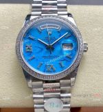 8+ Factory Rolex Gain weight 36mm DayDate Cal.2834 Turquoise blue with Diamond